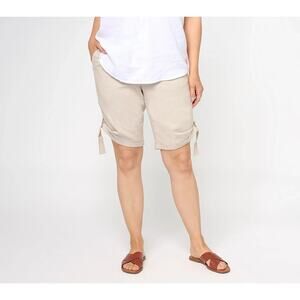 Susan Graver Pure Linen Blend Bermuda Shorts Sz 1X Rolled Hem Pockets Flax Color